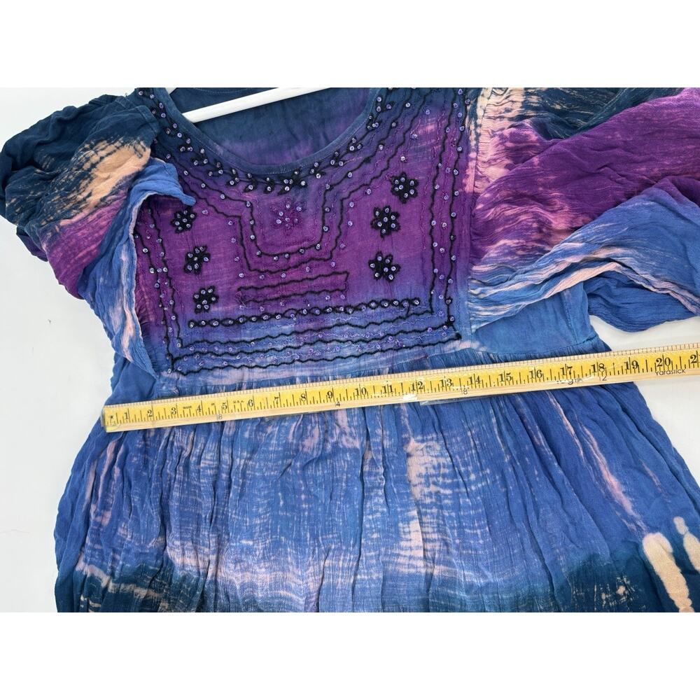 Greater Good Blouse Womens Large/XL Blue Purple Bohemian Beaded Sequins Tie Dye - Picture 14 of 16